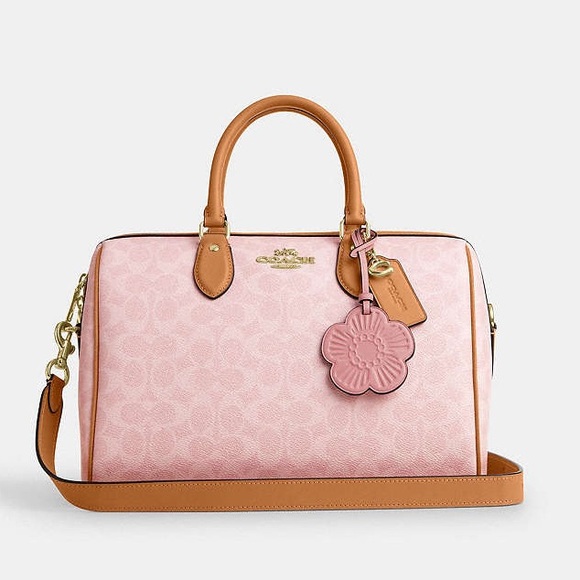Coach Powder Pink Rowan Large Satchel Bag In Signature With Charms NWT - Picture 3 of 9